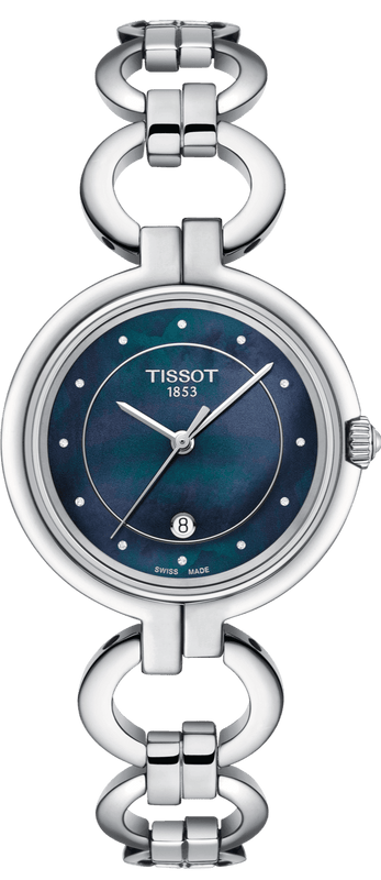 Tissot T Lady Flamingo Mother of Pearl Blue Dial Silver Steel Strap Watch for Women - T094.210.11.126.00
