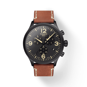 Tissot T Sport Chrono XL Black Dial Brown Leather Strap Watch For Men - T116.617.36.057.00