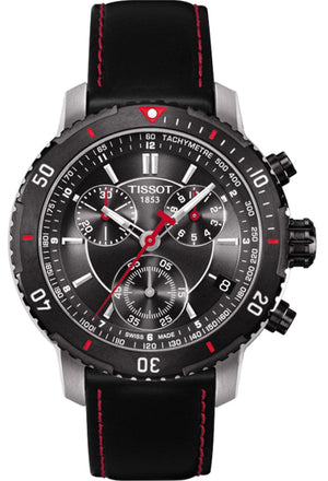 Tissot T Sport PRS 200 Chronograph Grey Dial Black Leather Strap Watch For Men - T067.417.26.051.00