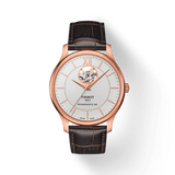 Tissot Tradition Powermatic 80 Open Heart Silver Dial Brown Leather Strap Watch For Men - T063.907.36.038.00