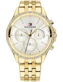 Tommy Hilfiger Ari Multifunction Diamonds Silver Dial Gold Steel Strap Watch for Women - 1781977