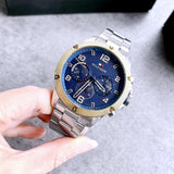 Tommy Hilfiger Blaze Chronograph Blue Dial Silver Steel Strap Watch for Men - 1792031