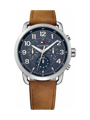 Tommy Hilfiger Briggs Chronograph Blue Dial Brown Leather Strap Watch for Men - 1791424