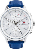 Tommy Hilfiger Carly Silver Dial Blue Leather Strap Watch for Women - 1781791