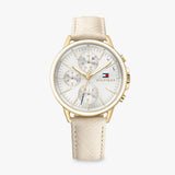 Tommy Hilfiger Carly Silver Dial Cream Leather Strap Watch for Women - 1781790