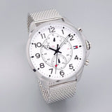 Tommy Hilfiger Dean Chronograph White Dial Silver Mesh Bracelet Watch for Men - 1791277