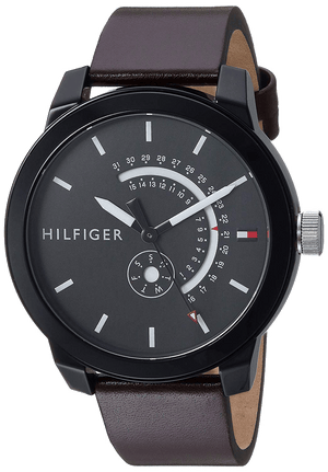 Tommy Hilfiger Denim Black Dial Brown Leather Strap Watch for Men - 1791478