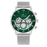 Tommy Hilfiger Legend Chronograph Green Dial Silver Mesh Bracelet Watch For Men - 1710567