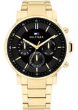 Tommy Hilfiger Tyson Chronograph Black Dial Gold Steel Strap Watch For Men - 1710589