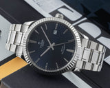 Tudor Style Automatic Black Dial Silver Steel Strap Watch for Men - M12710-0003