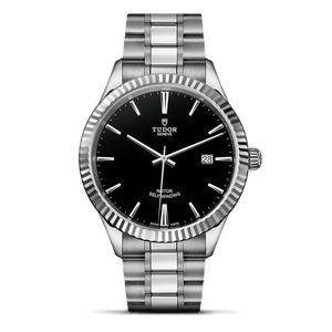 Tudor Style Automatic Black Dial Silver Steel Strap Watch for Men - M12710-0003