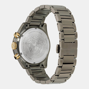 Versace Greca Dome Chronograph Black Dial Grey Steel Strap Watch for Men - VE6K00623
