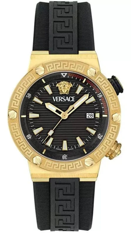 Versace Greca Logo Diver Quartz Black Dial Black Rubber Strap Watch for Men - VE8G00324