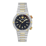 Versace Greca Logo Diver Quartz Black Dial Two Tone Steel Strap Watch for Men - VE8G00424
