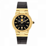 Versace Greca Moonphase Analog Black Dial Black Leather Strap Watch For Men - VE7G00123