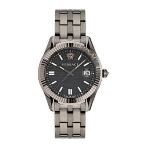 Versace Greca Time Quartz Black Dial Grey Steel Strap Watch for Men  - VE3K00622