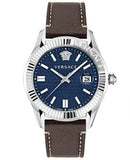 Versace Greca Time Quartz Blue Dial Brown Leather Strap Watch For Men - VE3K00122