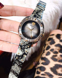 Versace Shadov Quartz Silver Dial Snakeskin Green Leather Strap Watch for Women - VEBM00718
