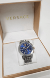 Versace Sport Tech Chronograph Blue Dial Silver Steel Strap Watch for Men - VELT00219