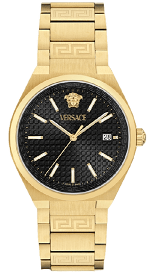 Versace V-Auria Quartz Black Dial Gold Steel Strap Watch for Men - VE0F00525