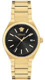 Versace V-Auria Quartz Black Dial Gold Steel Strap Watch for Men - VE0F00525