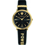 Versace V Circulus Quartz Black Dial Black Leather Strap Watch for Women - VBP12017