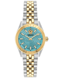 Versace V-Code Analog Turquoise Dial Two Tone Steel Strap Watch for Women - VE8I00524