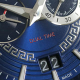 Versace V Race Chronograph Quartz Blue Dial Blue Leather Strap Watch For Men - VEBV00419
