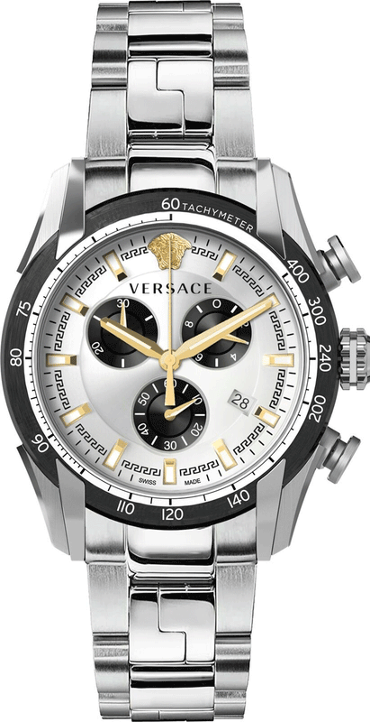 Versace V-Ray Chronograph Silver Dial Silver Steel Strap Watch For Men - VE2I00321