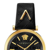 Versace V-Twist Black Dial Black Leather Strap Watch for Women - VELS00619