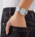 Versace V-Twist Blue Dial Blue Leather Strap Watch for Women - VELS00319