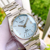 Tissot PRX Powermatic 80 watch with light blue dial